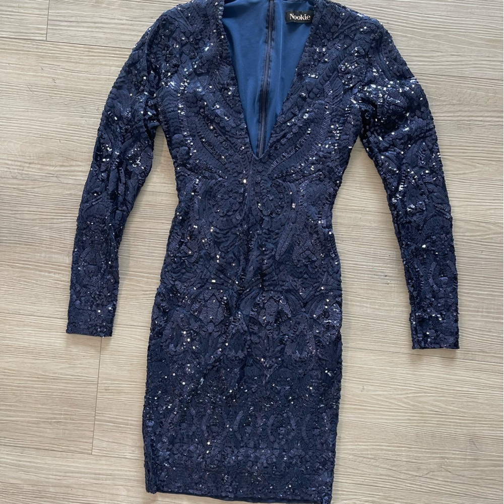 Nookie sequin mini dress, size xs, navy blue